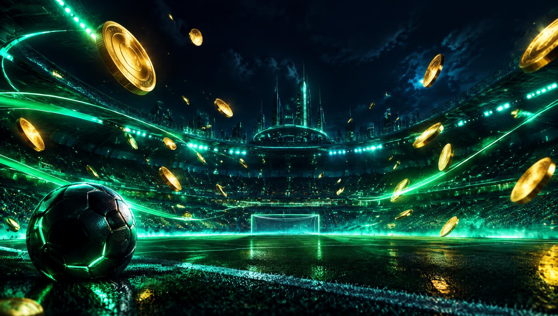 Futuristisches Stadion mit goldenen Coins